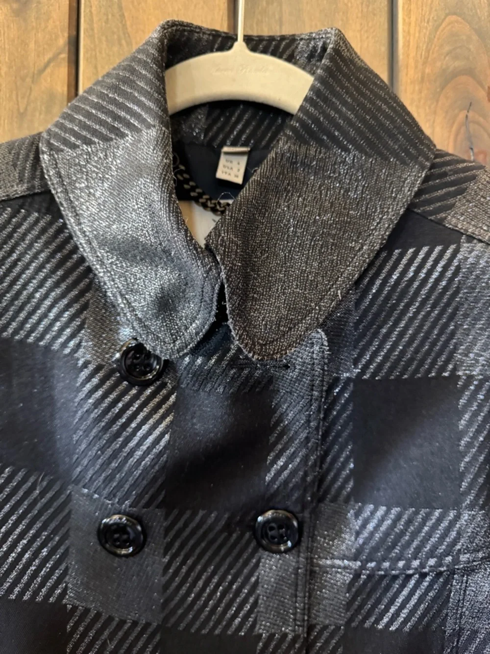 Burberry London Metallic Black & Gray Plaid Double-Breasted Jacket Blazer Coat - Picture 9 of 11